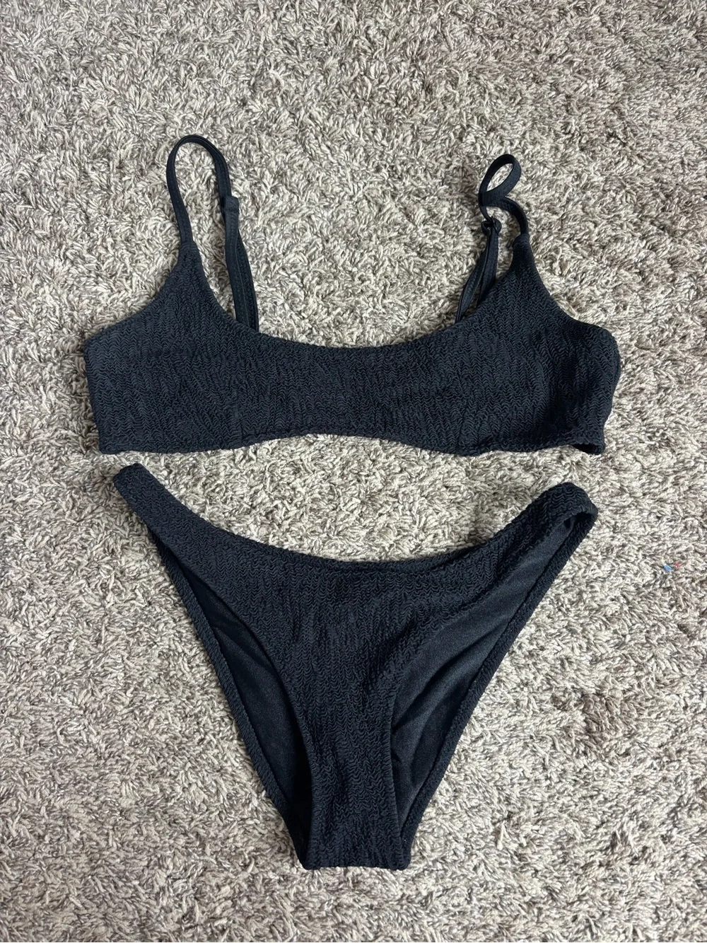 triangl swimwear Black Textured Bikini Top and Bottom